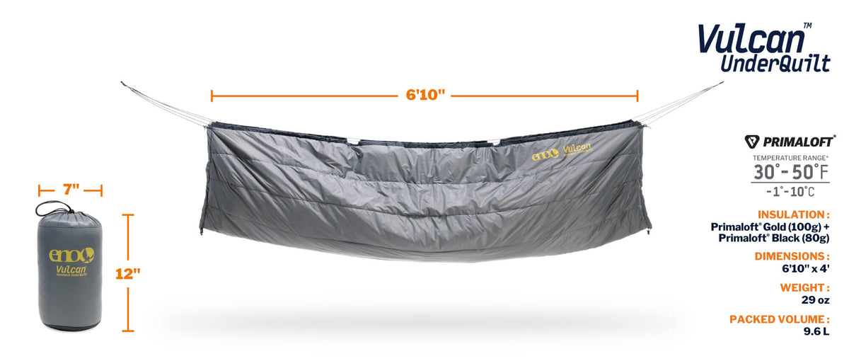 Vulcan UnderQuilt with measurements and branding on a white background