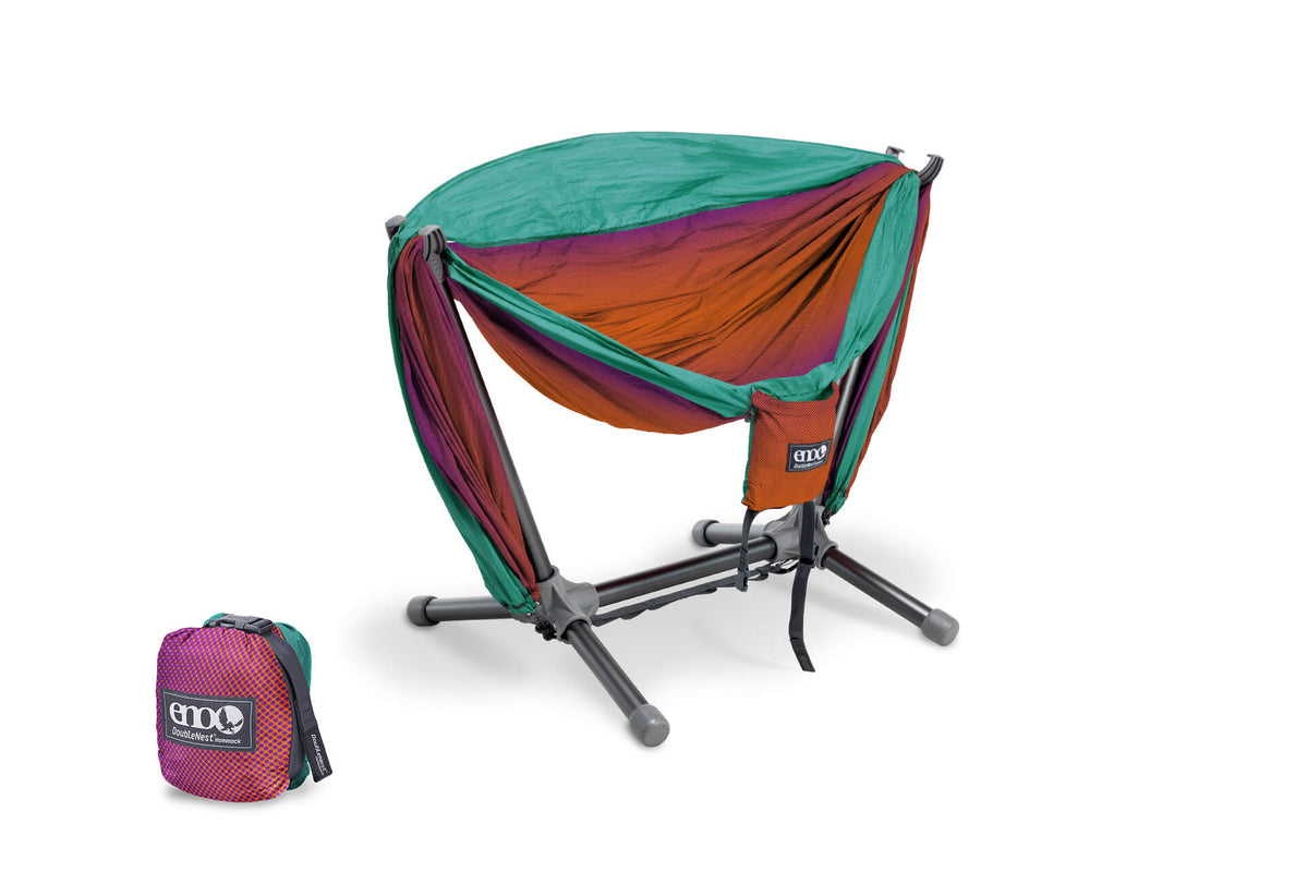 ENO Fade/Seaglass DoubleNest Hammock Print + Parklite Stand Bundle