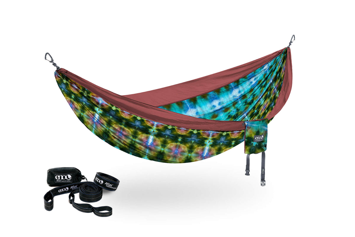 ENO Tie Dye – Shibori/Fig DoubleNest Hammock Print + Atlas Straps Bundle
