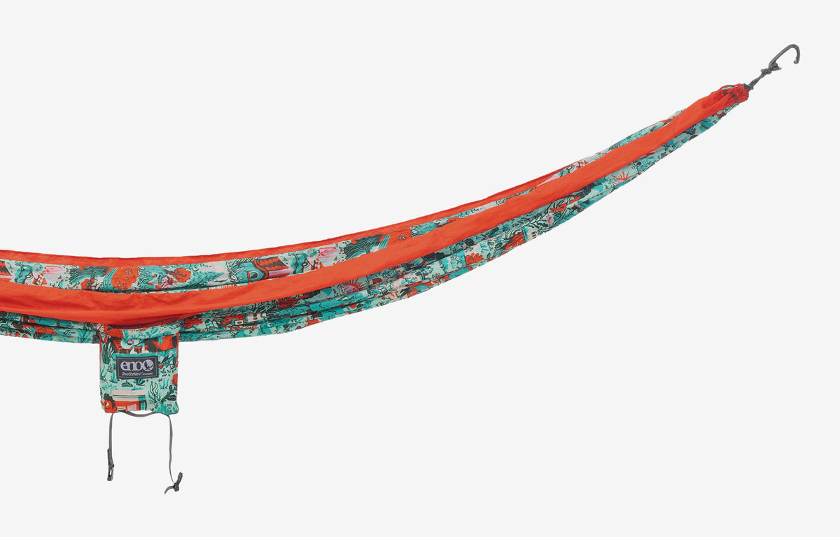 In Good Company hammock detail with orange side panels on a white background