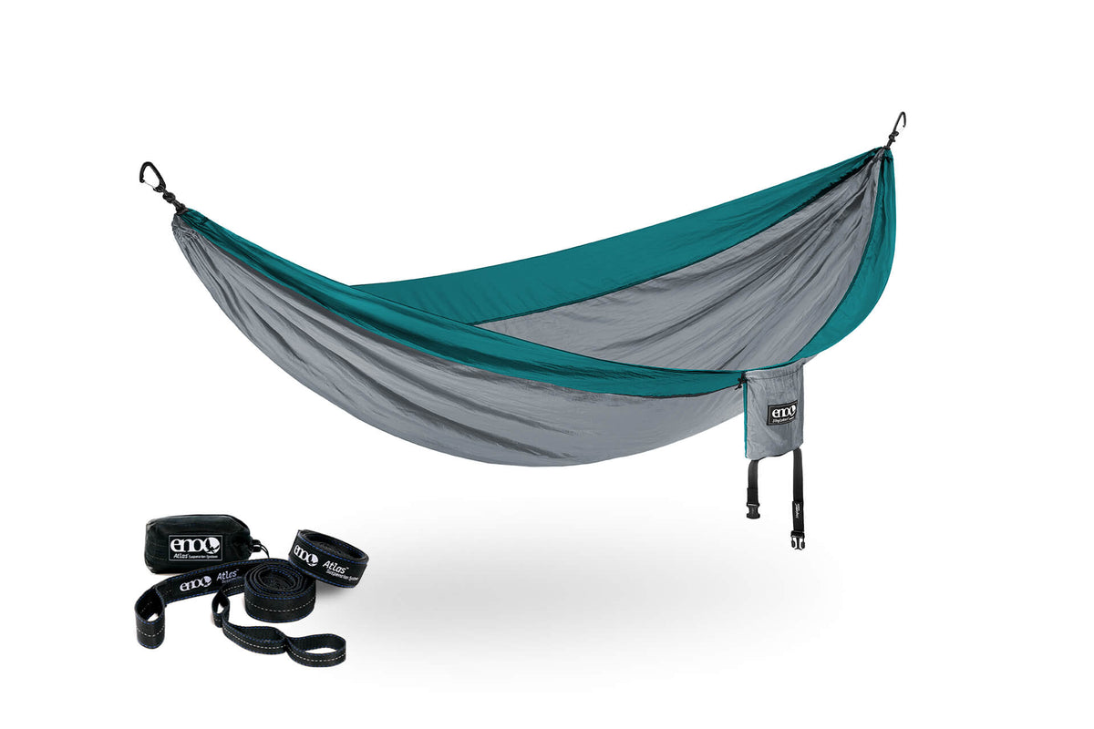 ENO Grey/Seafoam SingleNest Hammock + Atlas Straps Bundle
