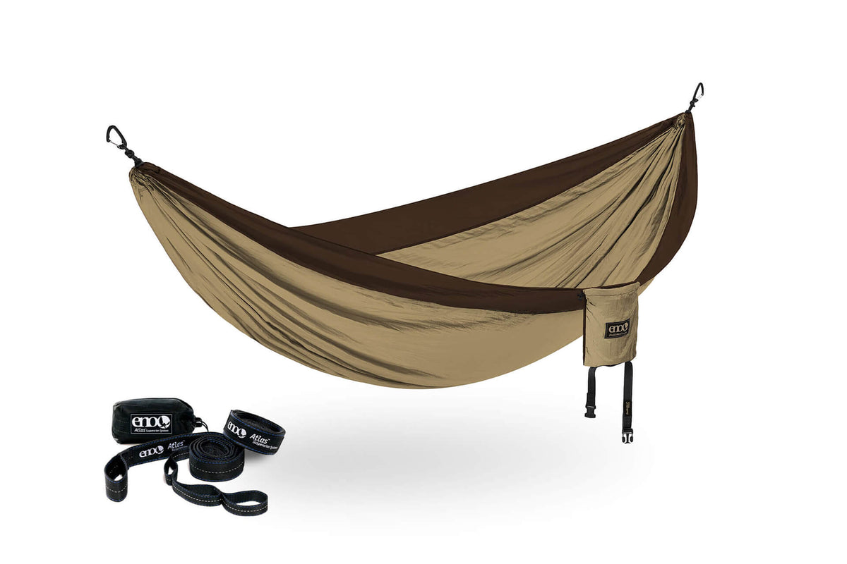 ENO Latte/Chocolate DoubleNest Hammock + Atlas Straps Bundle