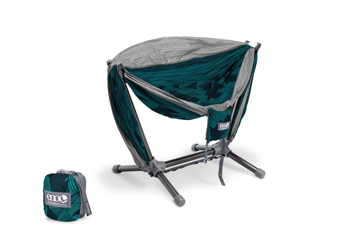 ENO Mountains to Sea/Grey DoubleNest Hammock Print + Parklite Stand Bundle