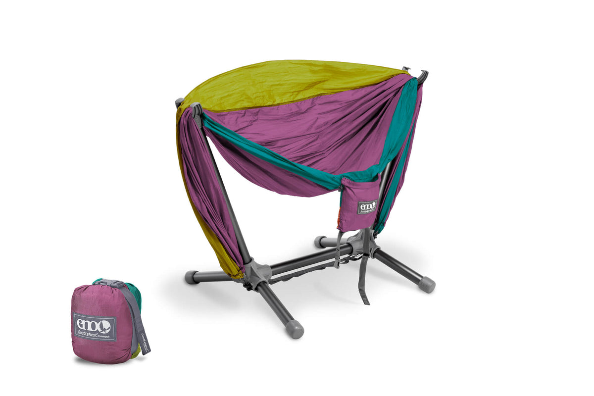 ENO Seafoam/Berry/Melon DoubleNest Hammock + Parklite Stand Bundle