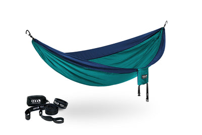 ENO Seafoam/Navy SingleNest Hammock + Atlas Straps Bundle