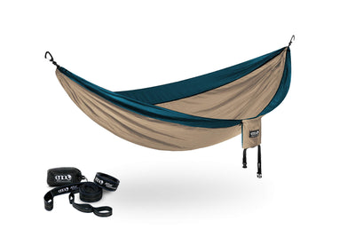 ENO Tan/Marine SingleNest Hammock + Atlas Straps Bundle